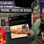 a youtube style thumbnail with me on the far right, a woman with shoulder length multi color hair cringing away from the images on the left. They are, a newyourk post tweet about the epstein files, Jake Paul wearing hulk hogan inspired boxing gear, and the strange Turning point USA recreation of the "Prove me wrong" booth where Charlie Kirk was shot