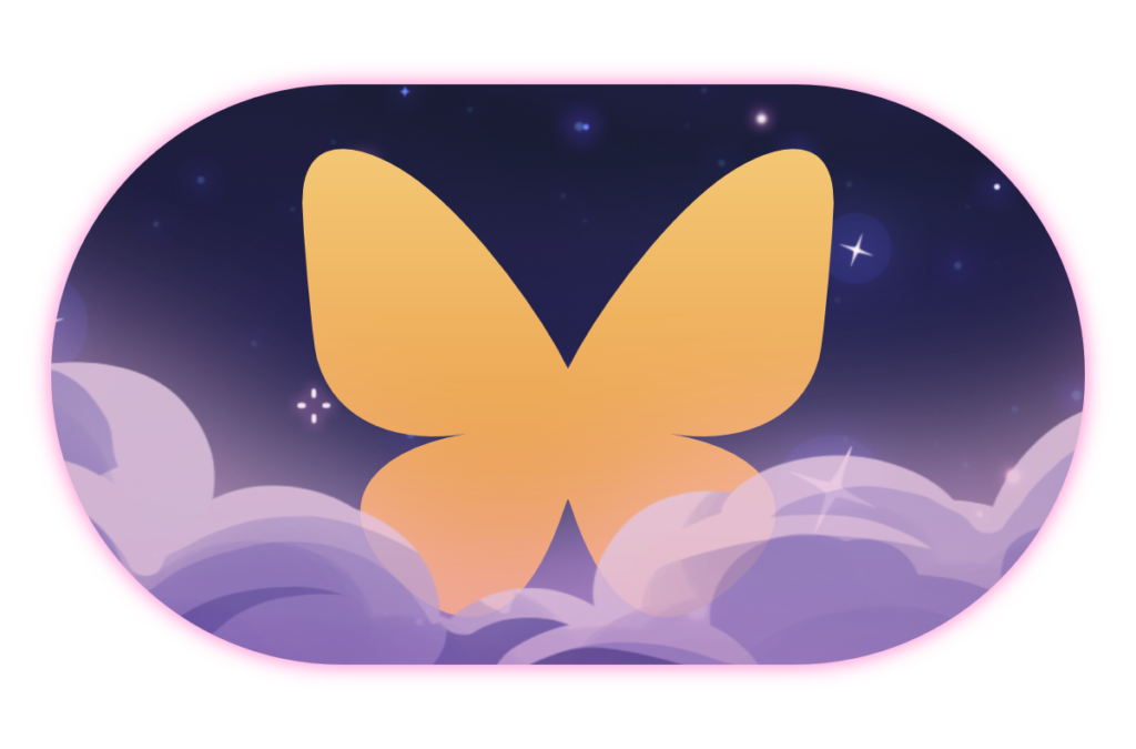 a golden bluesky logo on a starry background