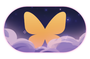 a golden bluesky logo on a starry background