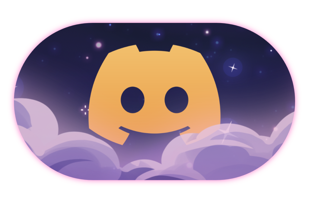 a golden discord icon on a starry background