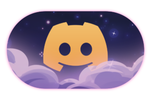 a golden discord icon on a starry background