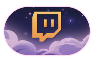 the twitch logo in gold on a starry background